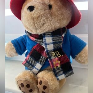 Charming Blue and Tan Stuffed Bear with Red Hat Paddington Bear